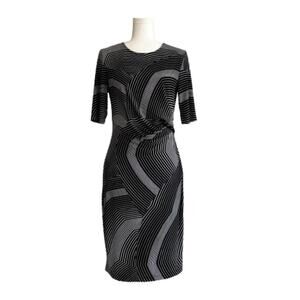 Banana Republic Dress Black White Stripe Half Sleeve Ruched Twist Side Small